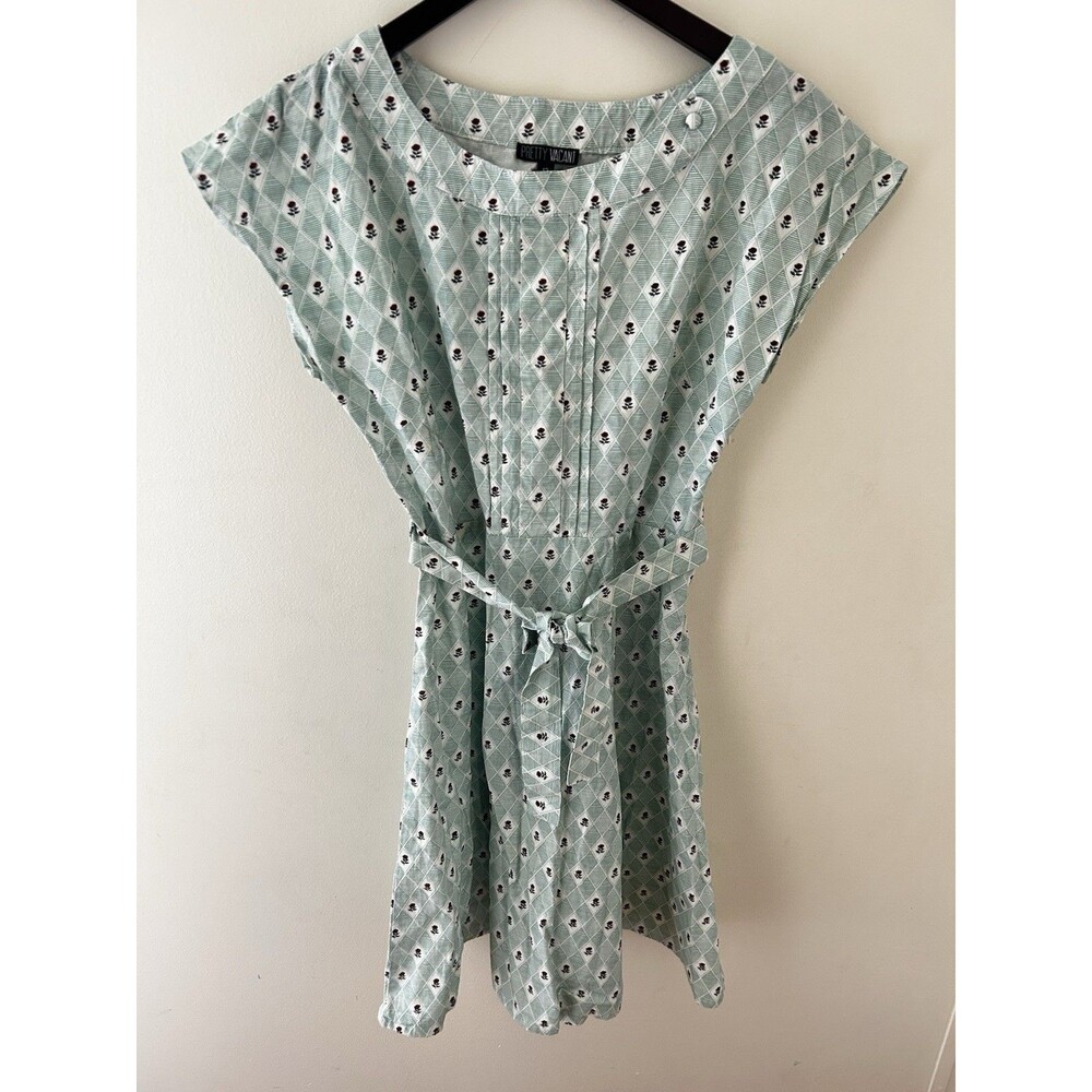 Pretty Vacant Womens Button Up Shirt Dress Cotton Size 12 Floral Pin Up 1940s